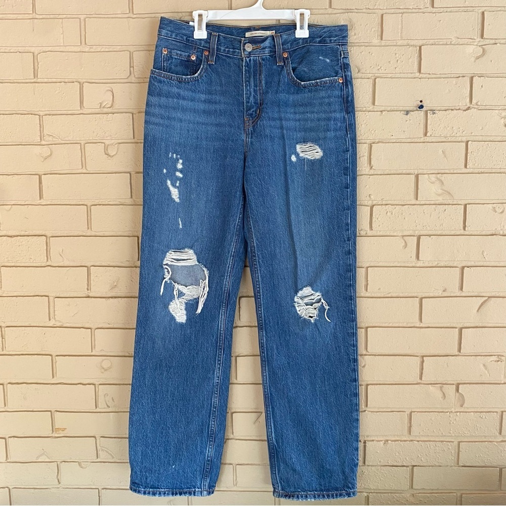 Levi's Womens Low Pro Mid Rise Straight Jean 29 Relaxed Distressed Medium Wash